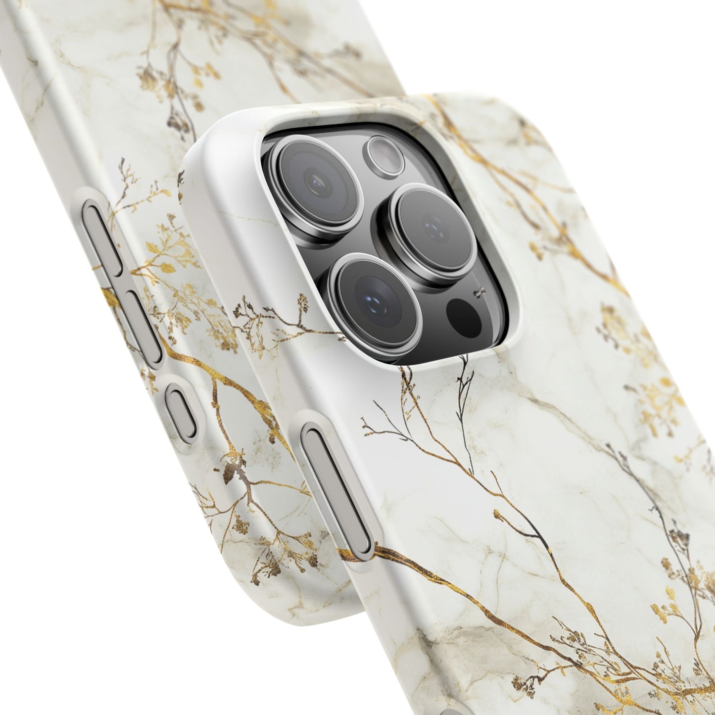 iPhone 16 Pro snap phone case close up - 
Gold Branches Marble