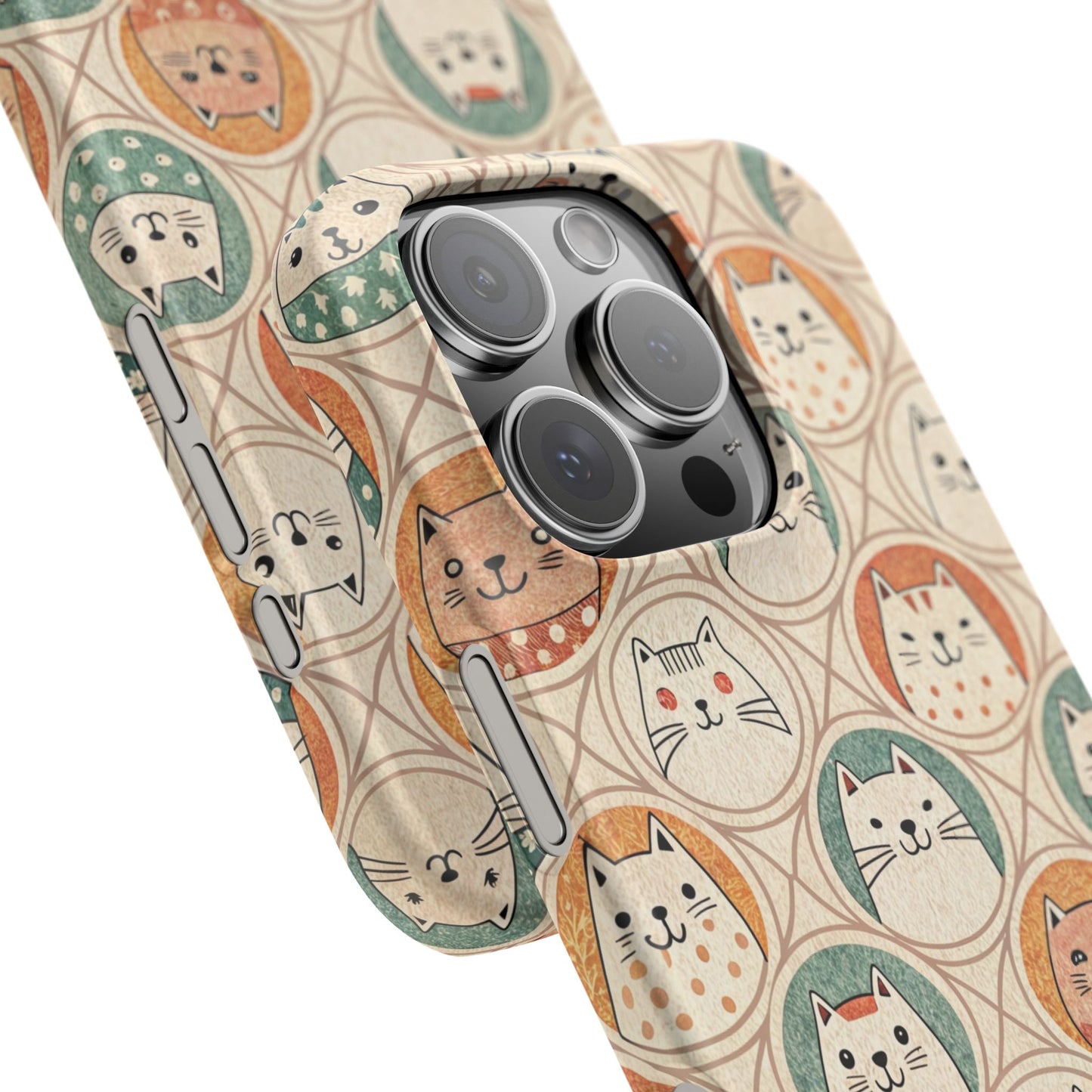 iPhone 16 Pro snap phone case close up - Kawaii Cats