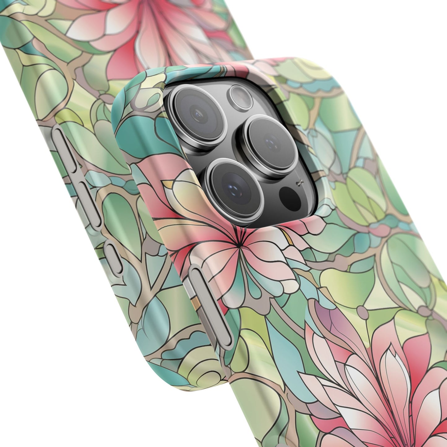 iPhone 16 Pro snap phone case close up - Pastel Flower Stained Glass