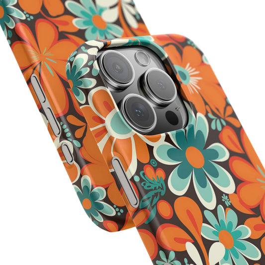 iPhone 16 Pro snap phone case close up - Retro Groovy Floral