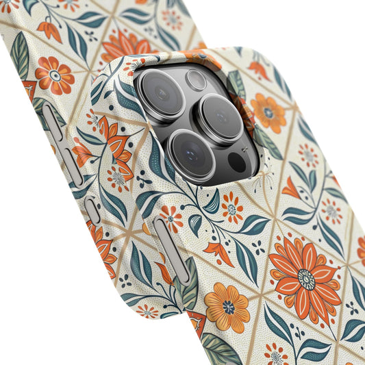 iPhone 16 Pro snap phone case close up - Tiles Floral Pattern