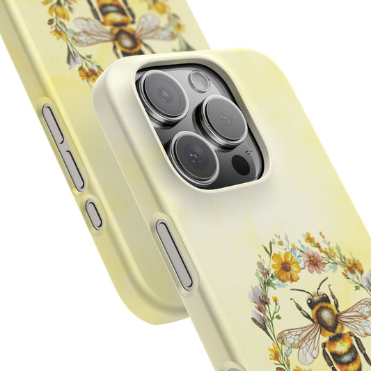 iPhone 16 Pro snap phone case close up - Whimsical Bee with Floral