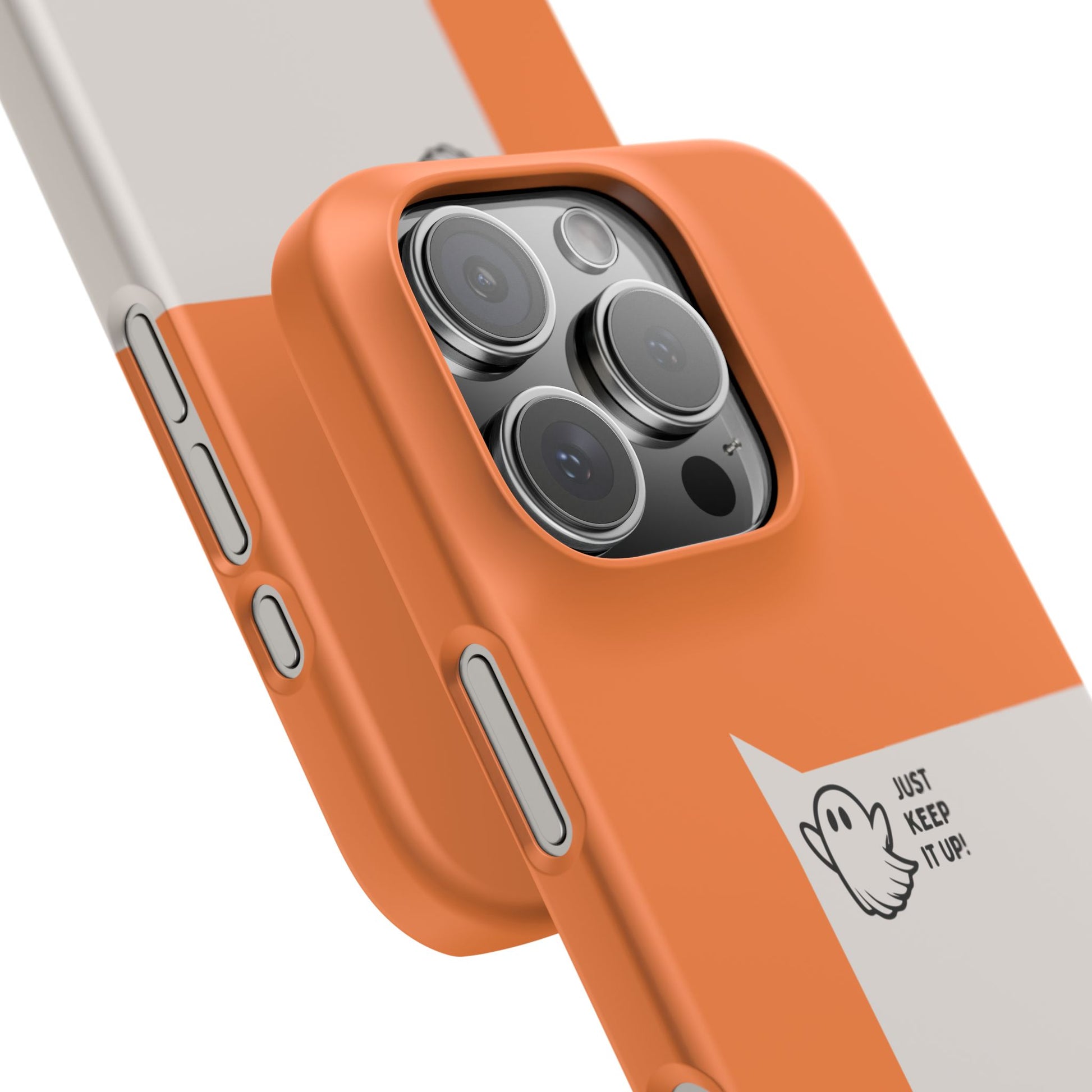 iPhone 16 Pro snap phone case close up - White Flying Ghost