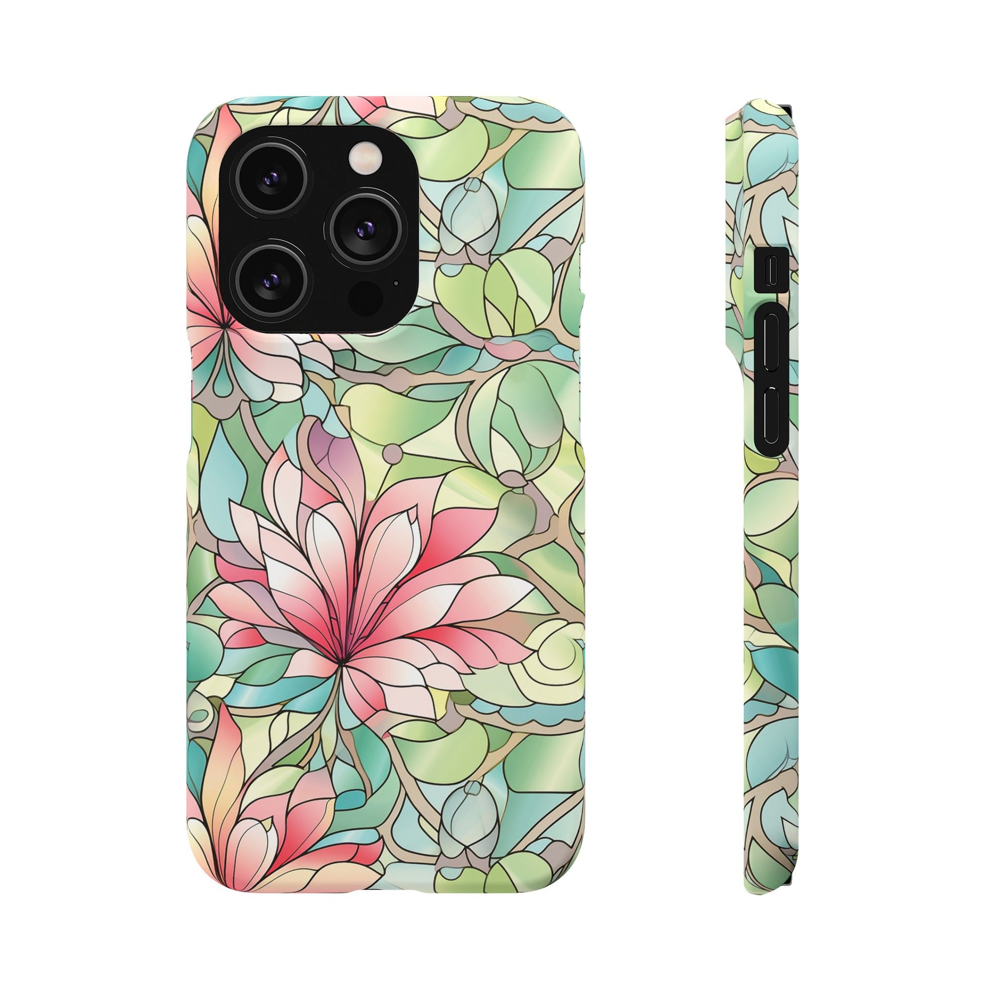 iPhone 14 Pro snap phone case - Pastel Flower Stained Glass