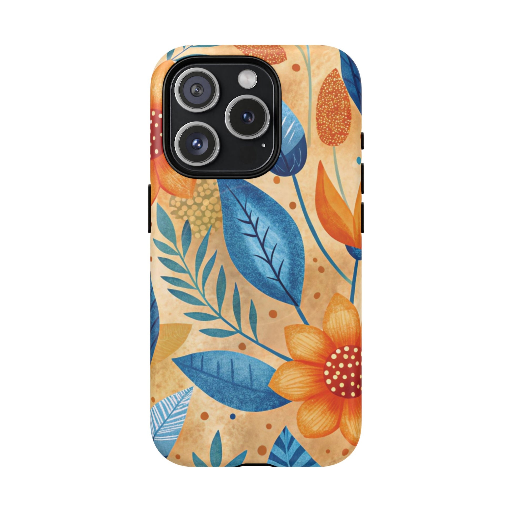 iPhone 15 Pro magsafe phone case - Orange Blue Floral