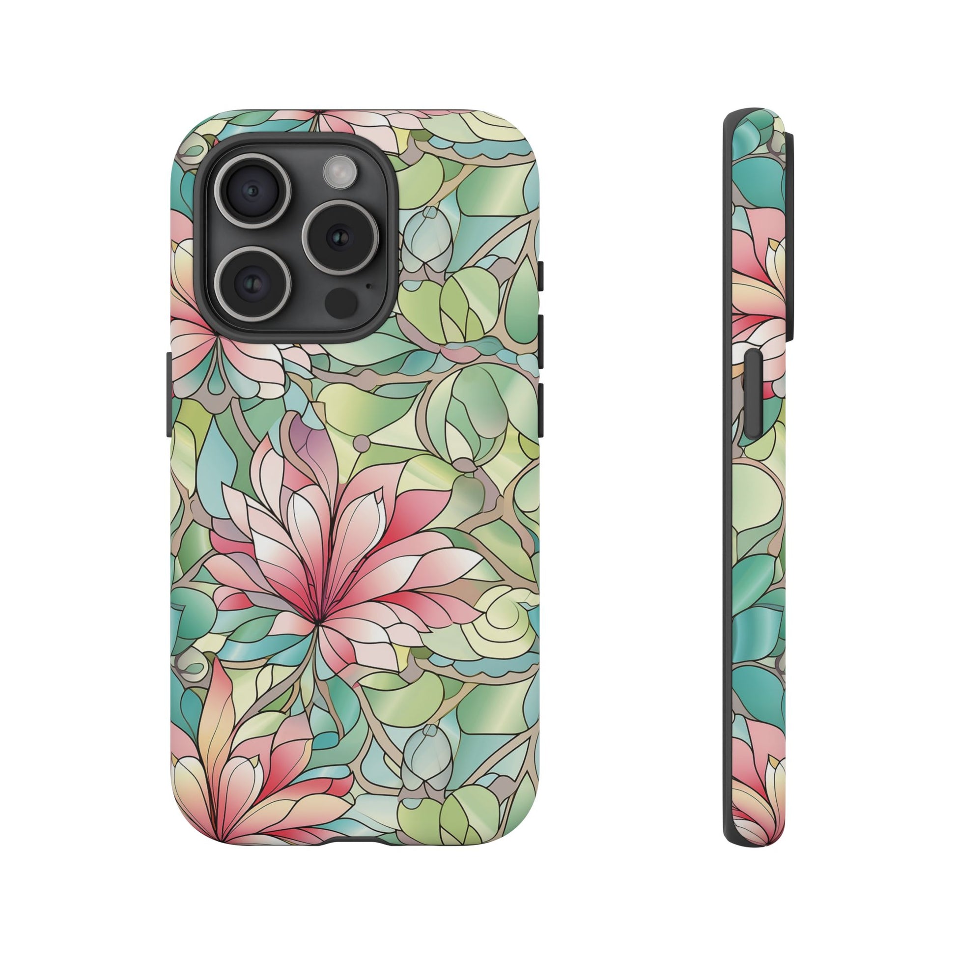 iPhone 15 Pro phone case - Pastel Flower Stained Glass