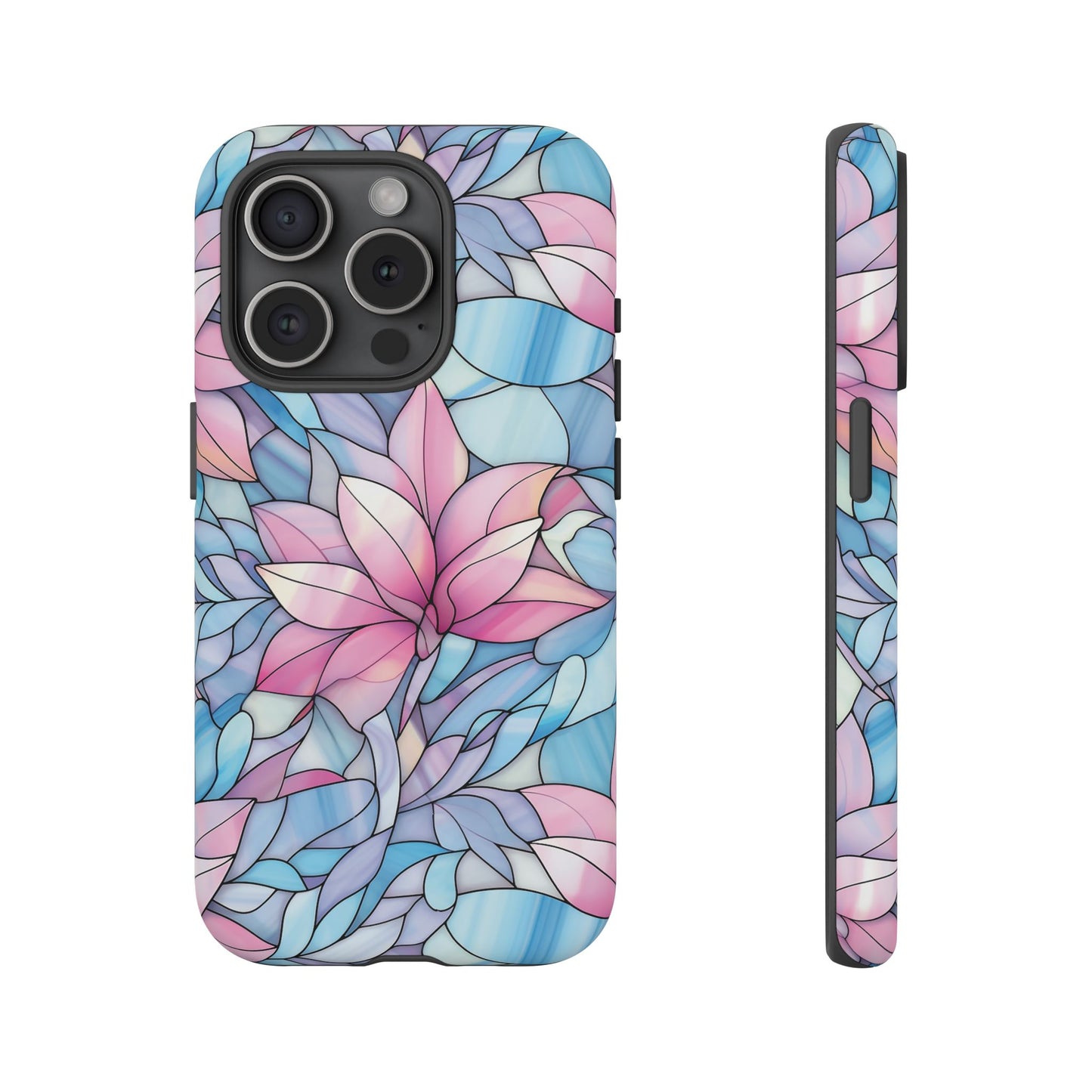 iPhone 15 Pro phone case - Pink Flower Stained Glass