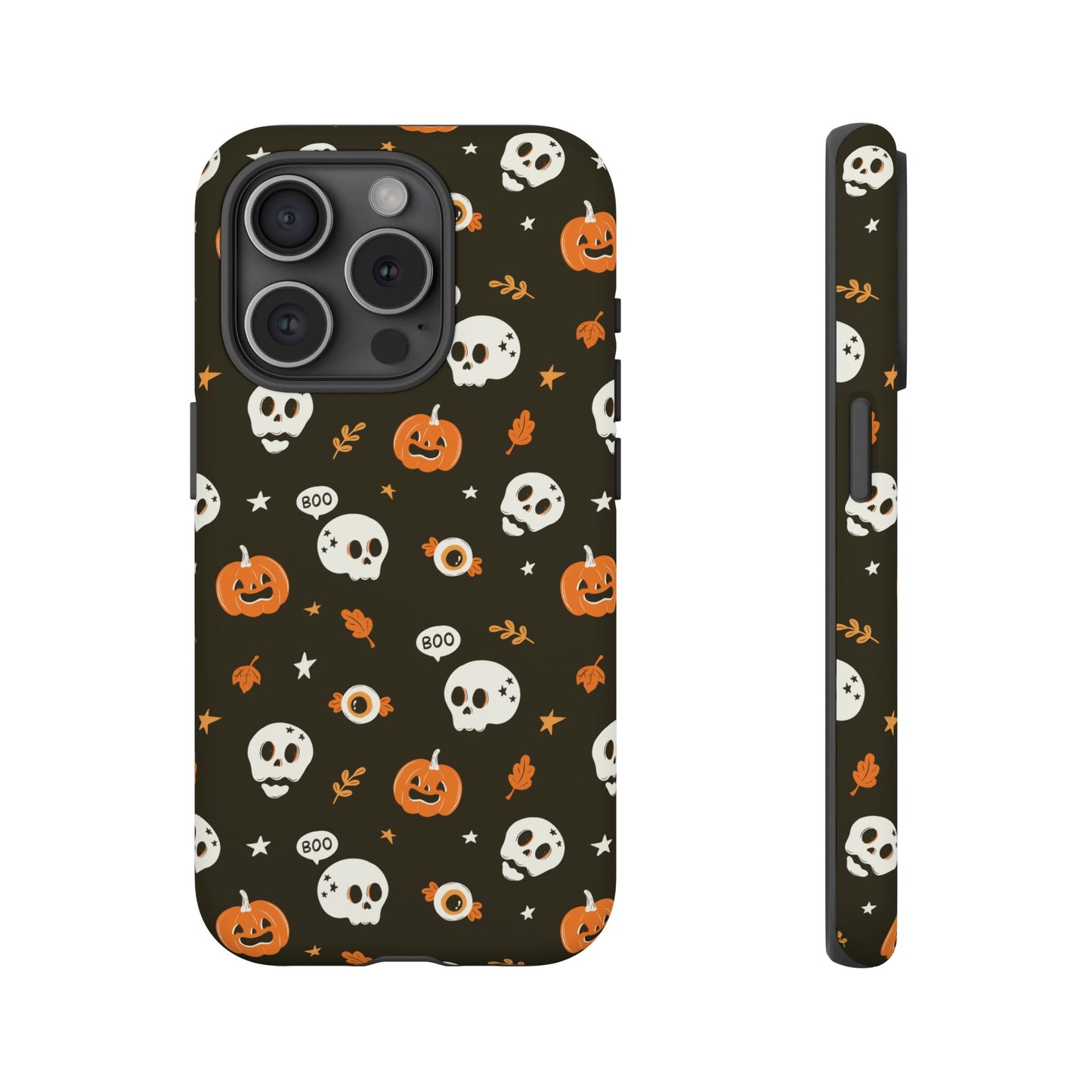iPhone 15 Pro phone case - Pumpkin and Cute Skulls Pattern