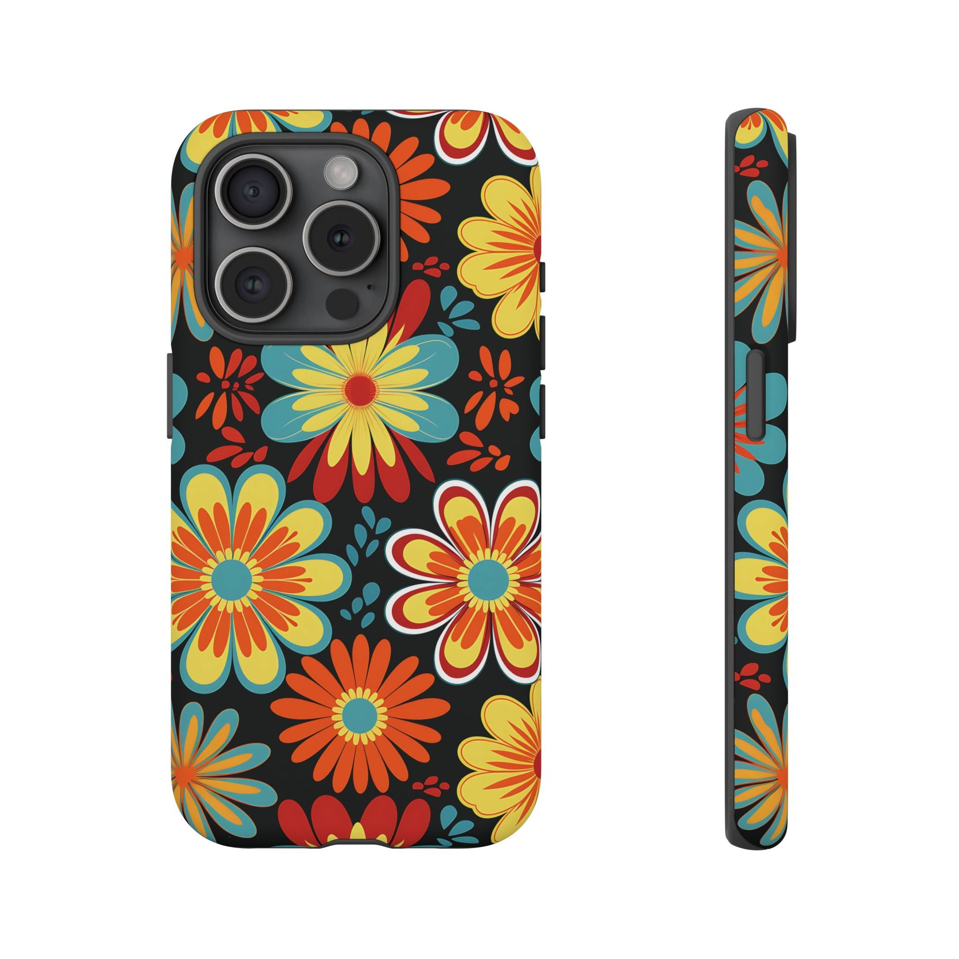 iPhone 15 Pro phone case - Retro Style Flowers Pattern