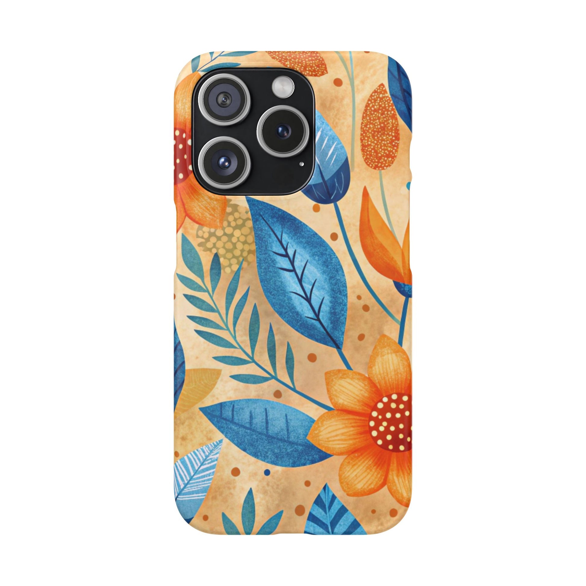 iPhone 15 Pro snap phone case - Orange Blue Floral