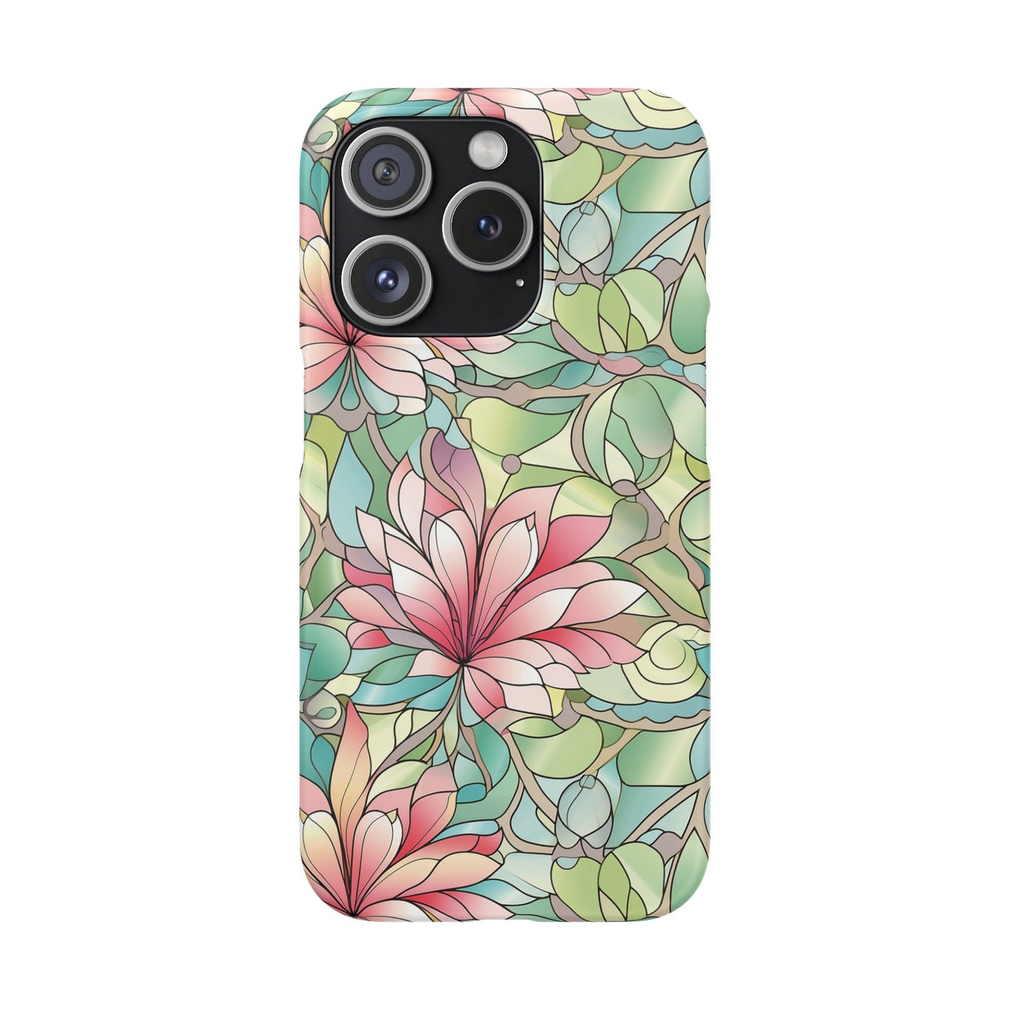 iPhone 15 Pro snap phone case - Pastel Flower Stained Glass