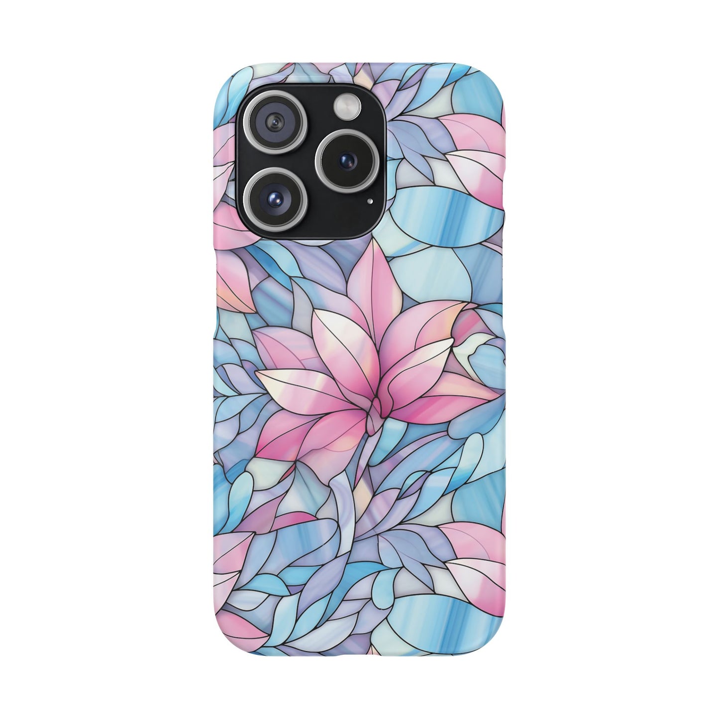 iPhone 15 Pro snap phone case - Pink Flower Stained Glass