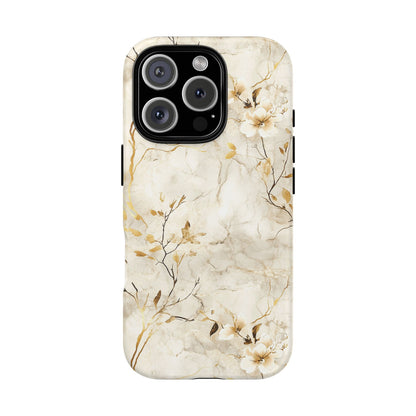 iPhone 16 Pro phone case - White Flora Marble