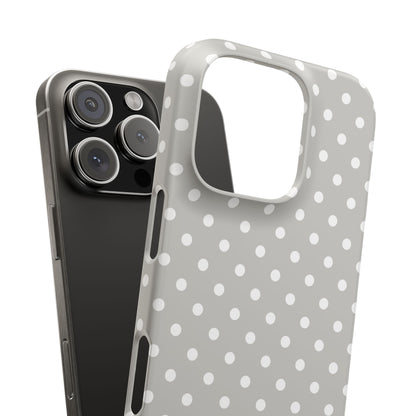 iPhone 16 Pro snap phone case close up - Grey Colour Polka Dots