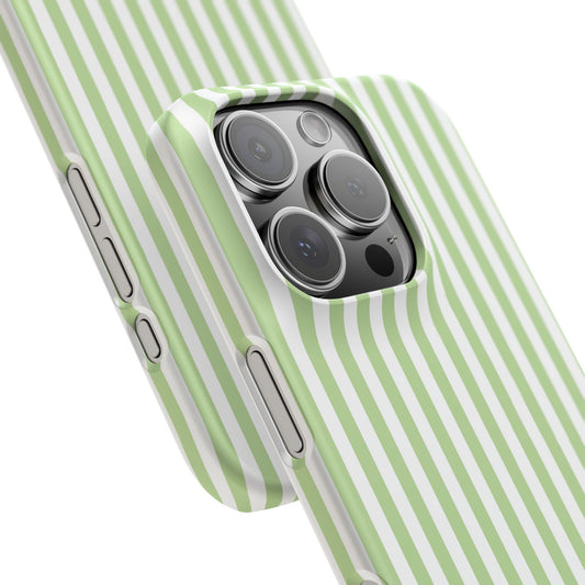 iPhone 16 Pro snap phone case close up - Green Stripes 
