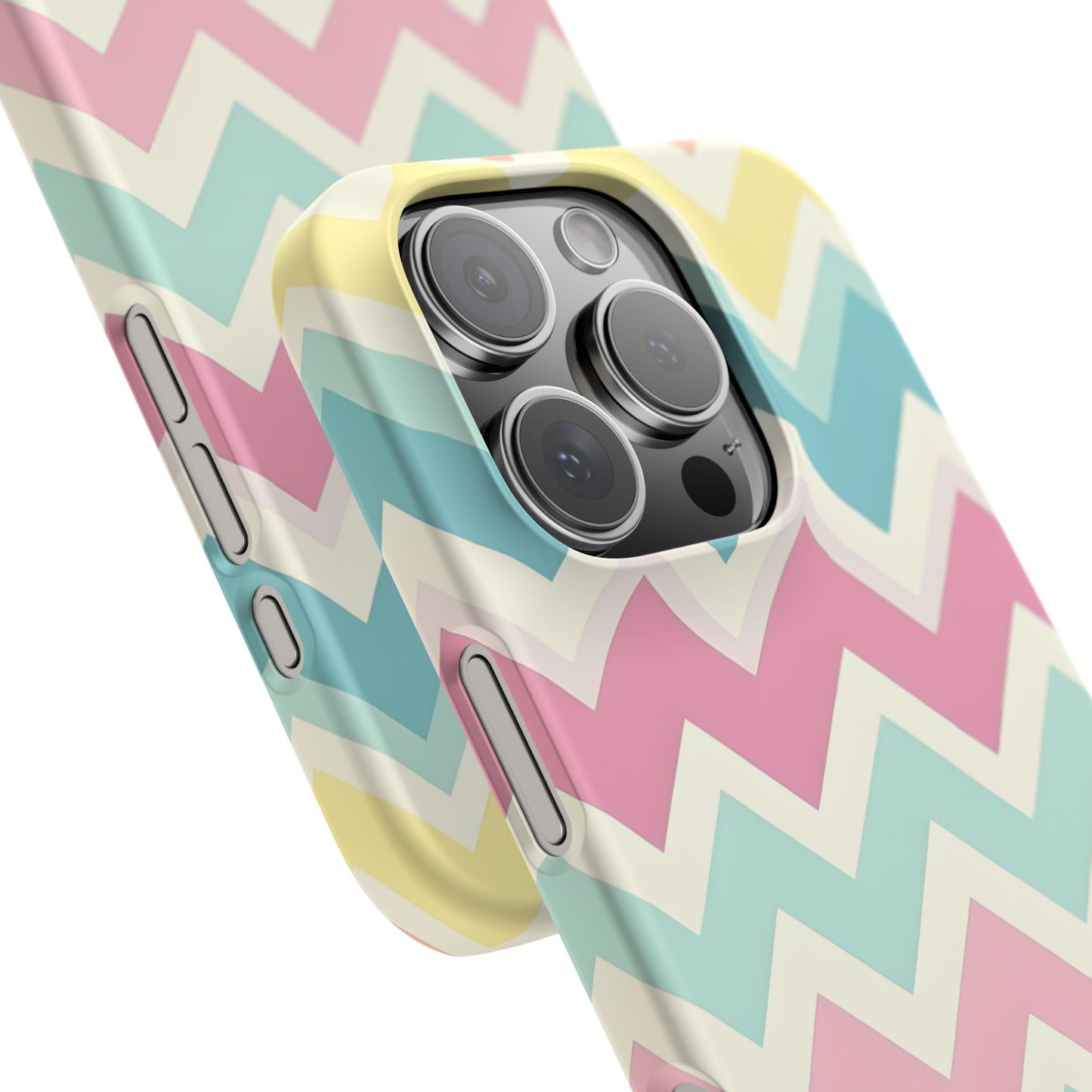 iPhone 16 Pro snap phone case close up - Pastel Chevron Pattern