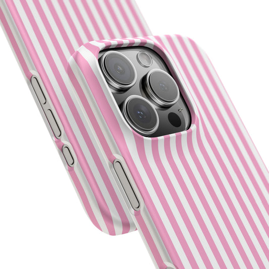 iPhone 16 Pro snap phone case close up - Pink Stripes 
