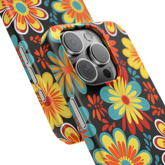 iPhone 16 Pro close up snap phone case - Retro Style Flowers Pattern