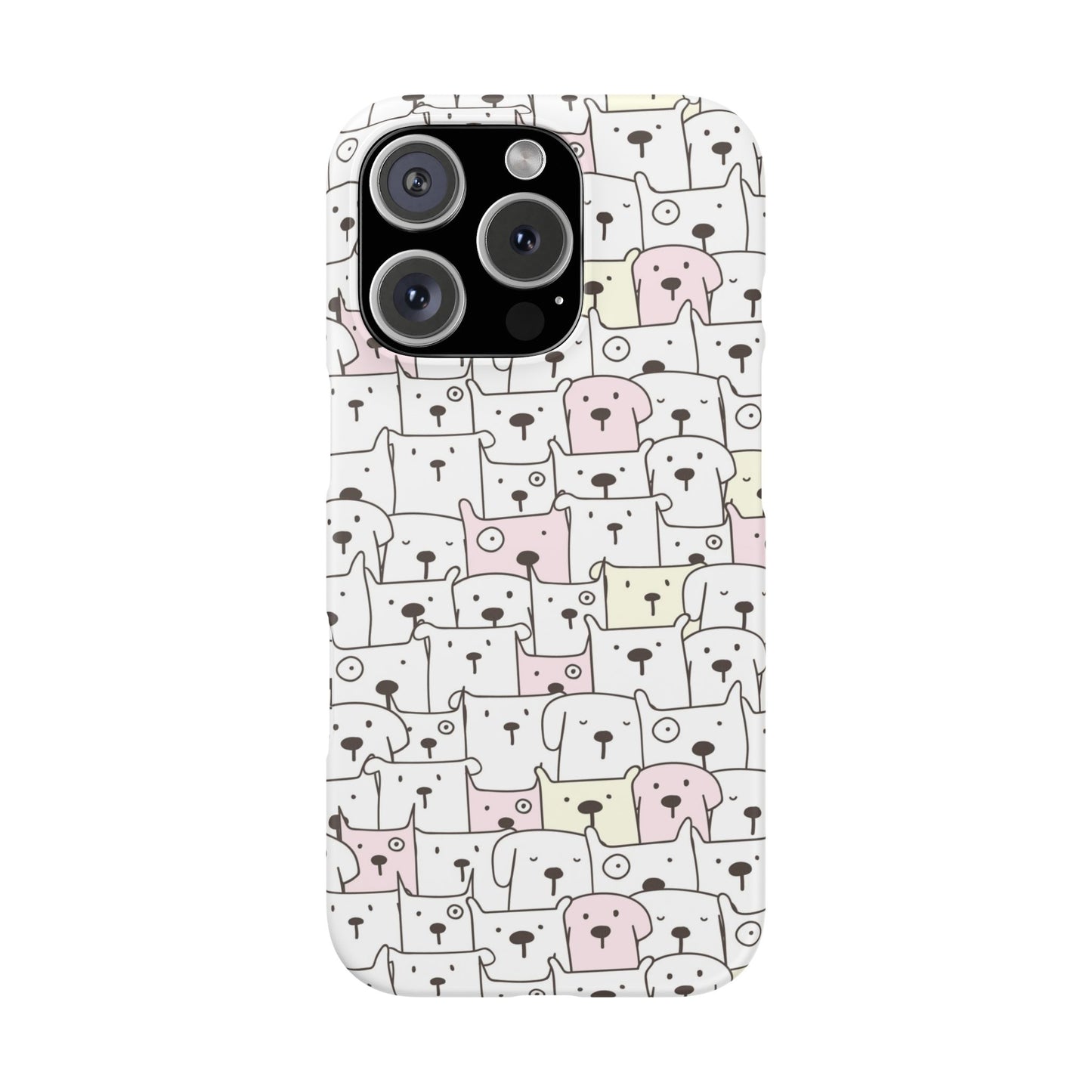 iPhone 16 Pro snap phone case - Cute Yellow Pink Dogs Drawing