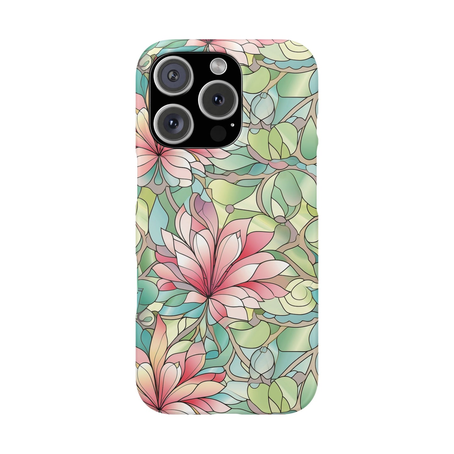 iPhone 16 Pro snap phone case - Pastel Flower Stained Glass