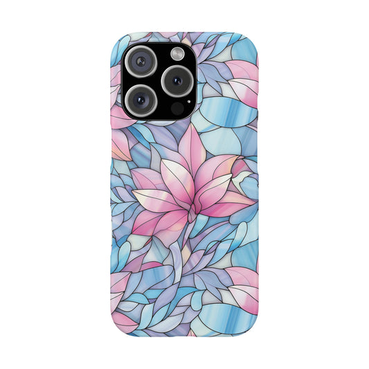 iPhone 16 Pro snap phone case - Pink Flower Stained Glass