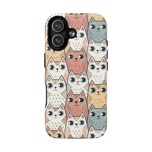 Magnetic case for iPhone 17 in a matte finish with colorful kitten print