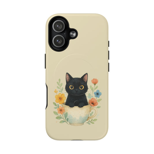 High impact iPhone MagSafe compatible case with detailed Cup Cat illustrations