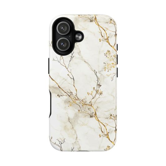 iPhone 17 magnetic phone case with luxury gold branch and stone art