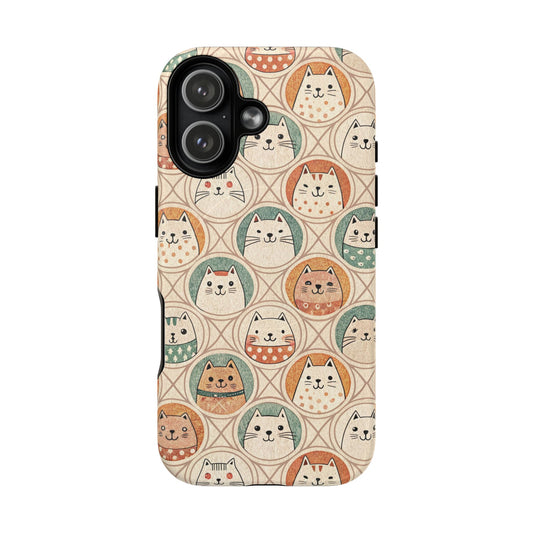 Magnetic case for iPhone 17 in a matte finish with kawaii kitten print