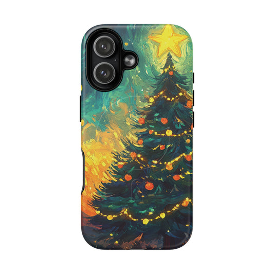 iPhone 17 magnetic case with a sparkling Christmas tree design