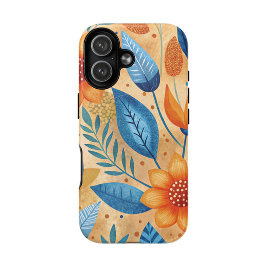 iPhone 17 Magnetic phone case with orange and blue flower art