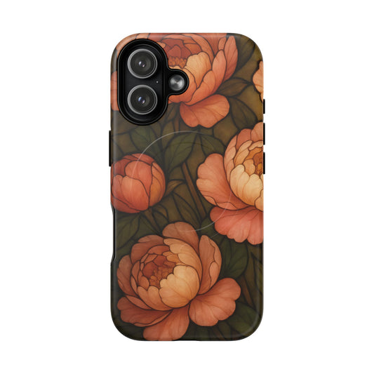 Artistic iPhone 17 MagSafe compatible case featuring luminous floral glass art