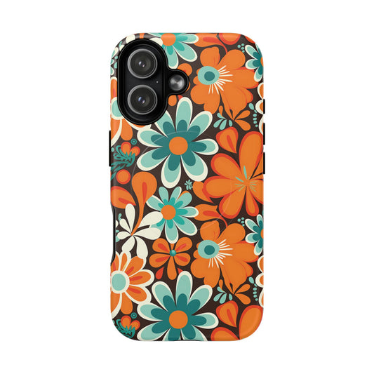 Soft touch matte retro floral MagSafe compatible case for iPhone 17 series