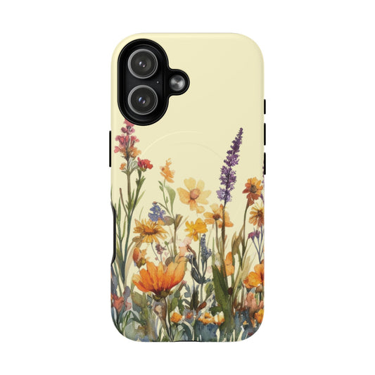 iPhone 17 magnetic phone case featuring soft watercolor garden blossoms