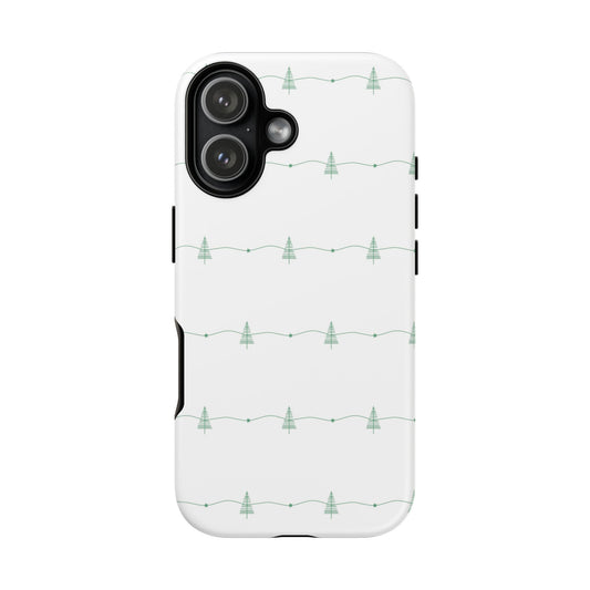 Green Christmas tree pattern tough phone case with a durable matte finish for iPhone 17