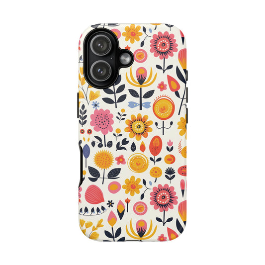Vivid Meadow iPhone 17 tough phone case with bright multi-colored floral art
