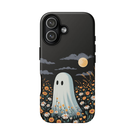 Halloween tough case in matte finish with a ghost under a crescent moon for iPhone