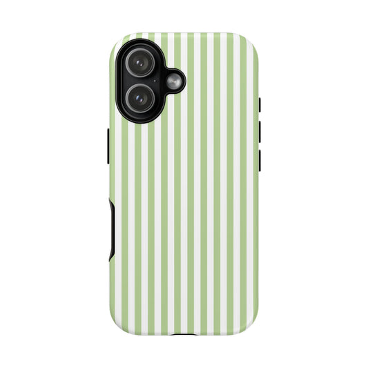 iPhone 17 Green Stripe tough case with a muted green striped pattern