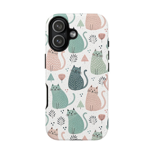 Hello Cats iPhone 17 tough case in matte finish with friendly feline group
