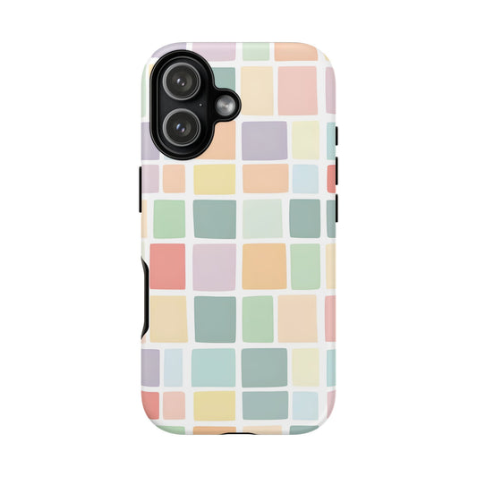 iPhone 17 Pastel Palette tough case with a soft color block geometric pattern