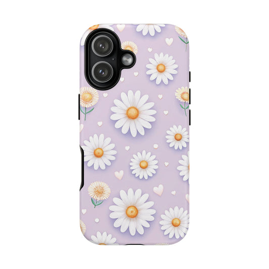 Dual layer tough phone case featuring daisy clusters for iPhone 17