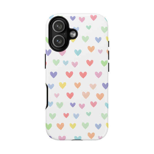 iPhone 17 Candy Heart tough case with a repeating pastel heart pattern