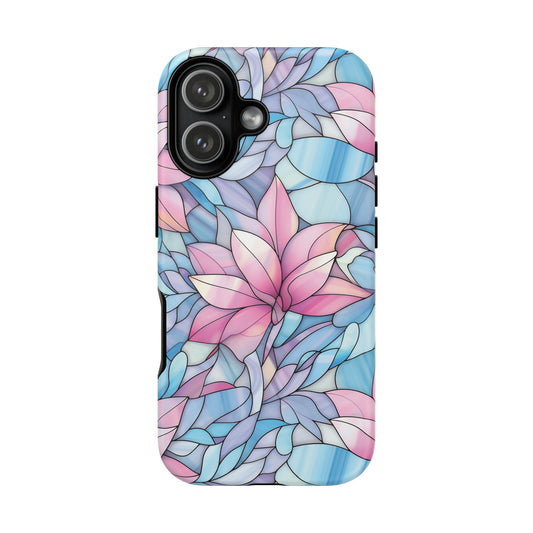 Radiant Rosette tough case with pink stained glass flower pattern for iPhone 17