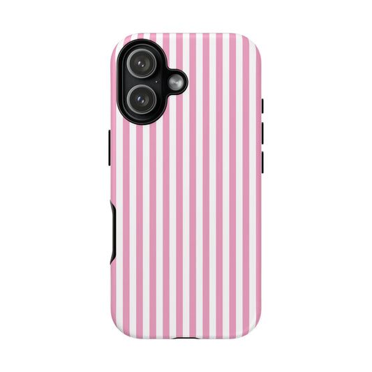 iPhone 17 Pink Stripe tough case with a vibrant pink and white striped pattern