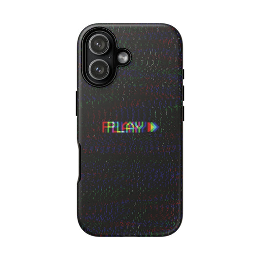 iPhone 17 tough case with vintage Press Play bold typography 3D full wrap