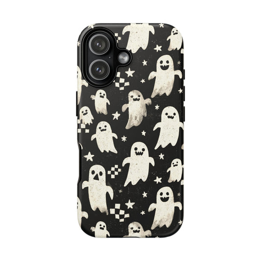 iPhone 17 Vintage Halloween Phantoms tough case featuring a hand drawn ghost pattern