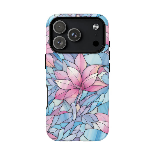 iPhone 17 Pro magsafe phone case - Pink Flower Stained Glass