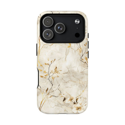 iPhone 17 Pro magsafe phone case - White Flora Marble