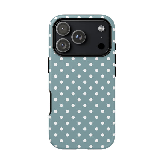 iPhone 17 Pro phone case - Dusty Blue Polka