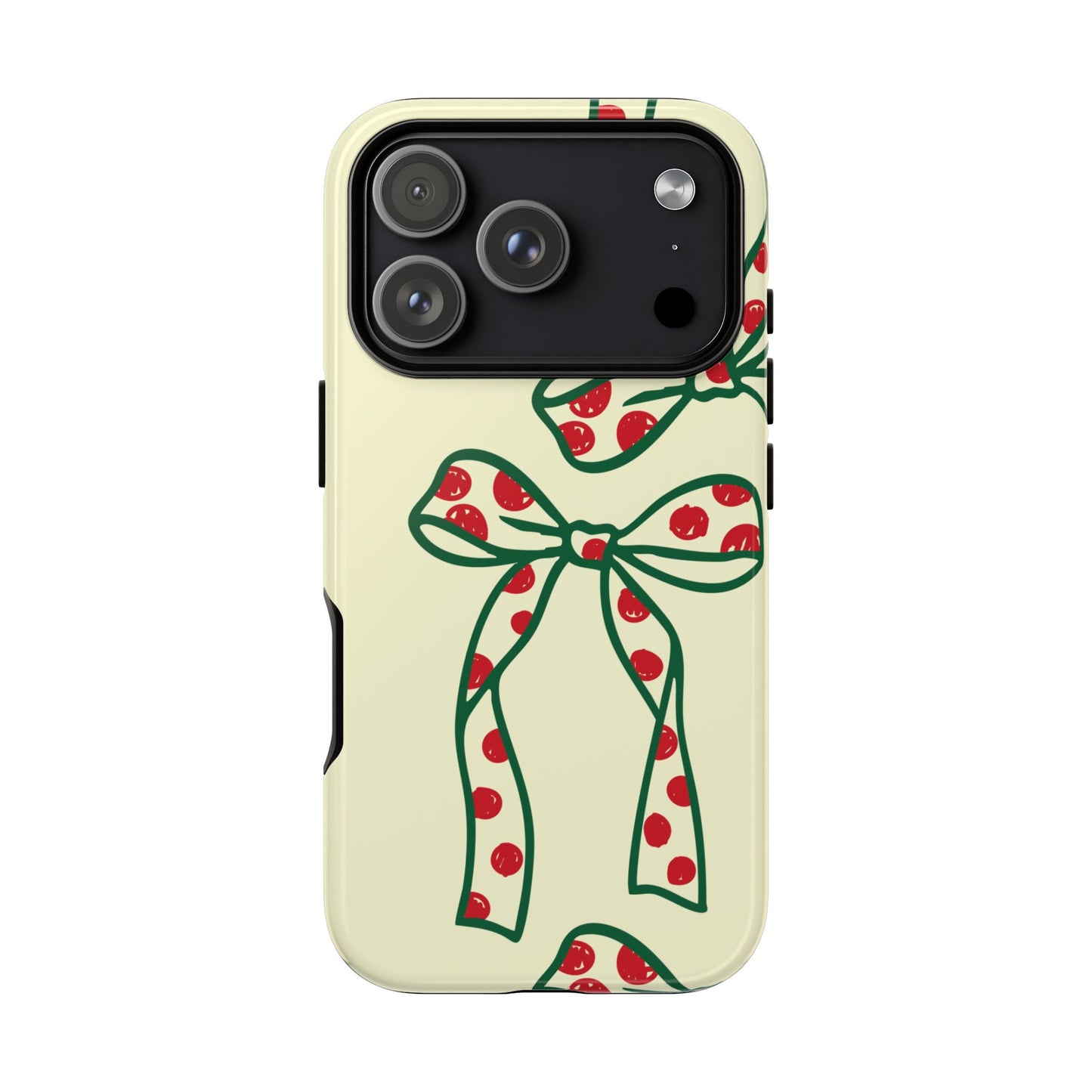 Large green and red polka dot bow tough phone case